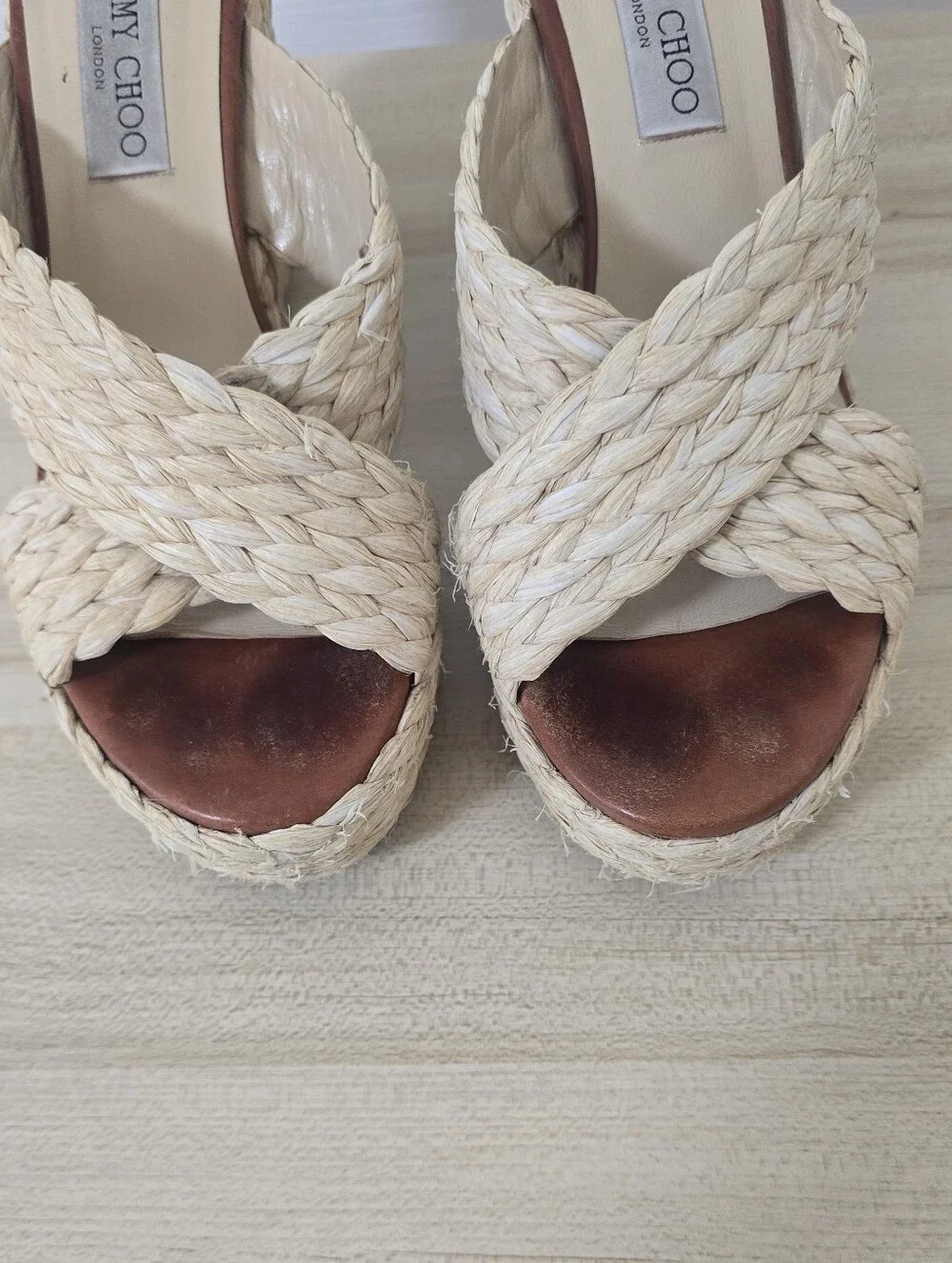 Jimmy Choo Dovina 100 Raffia Wedge Sandals Size EU 40/US 9.5 - Picture 4 of 13